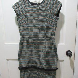 $15SALE Donna Morgan Dress Size 4 Crew Neck Cap Sleeve Twill Zipper Back Navy
